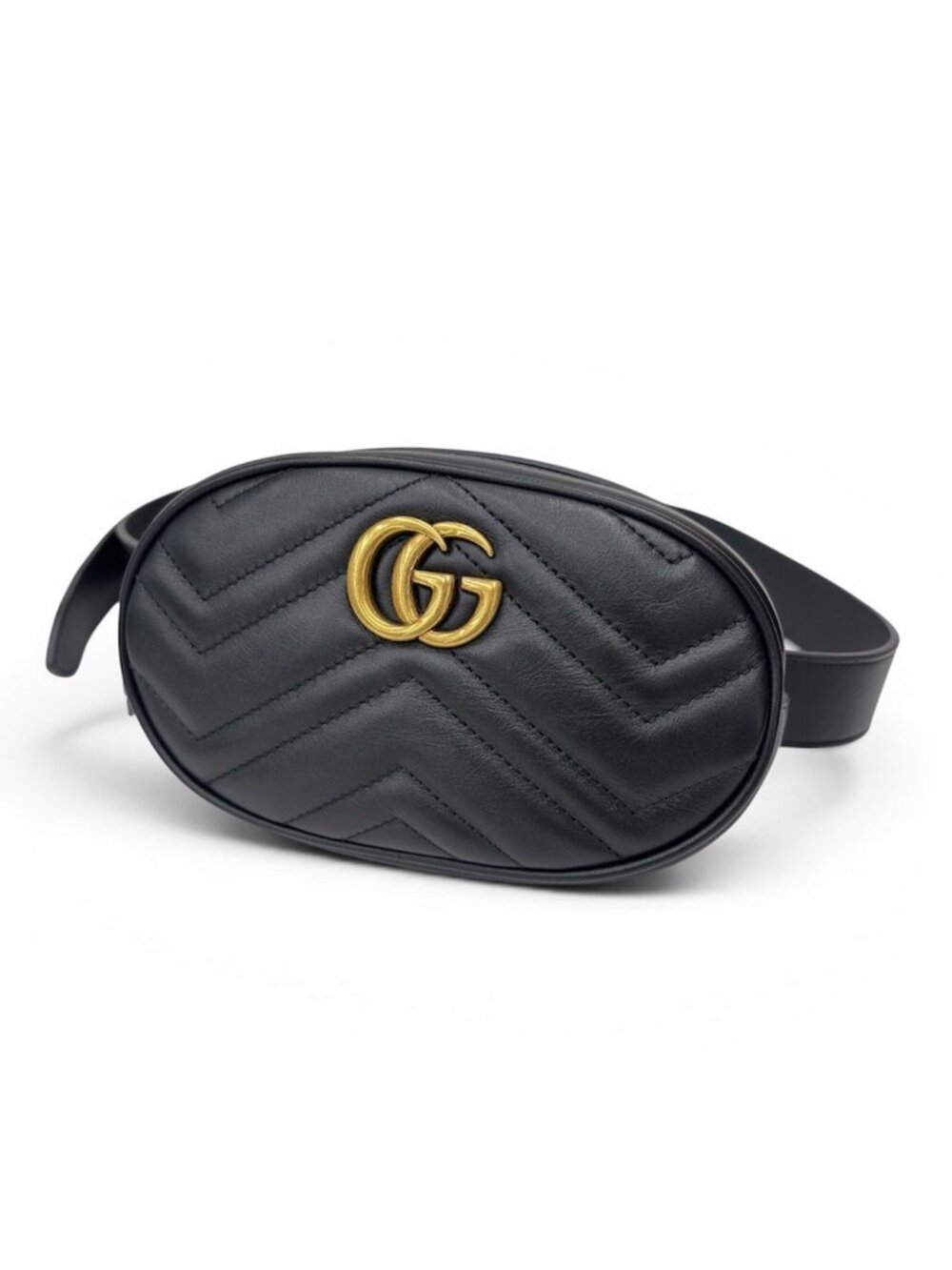 Gucci Waist Bag Belt Pouch Black Gold Clutch Leather GG Marmont